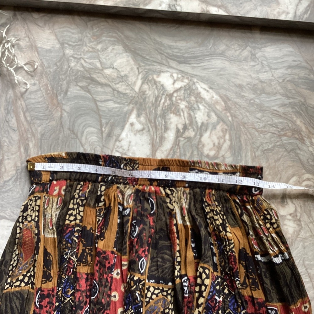 Jane Ashley Vintage Patchwork Beaded Midi Skirt Womens Medium Brown Rayon Boho - Picture 5 of 6